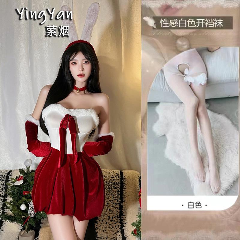 Christmas Dress Up Sexy Pure Lust Bow Dress Cosplay Bunny Suit New Year's Red Robe Woman