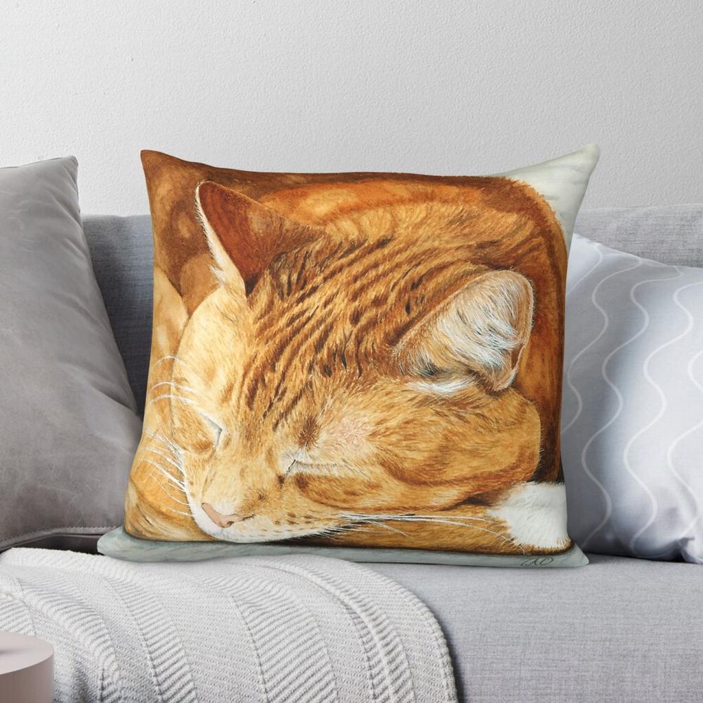 Watercolor Ginger Cat Square Pillowcase Polyester Linen Velvet Creative Zip Decorative Pillow Case Bed Cushion Cover Wholesale