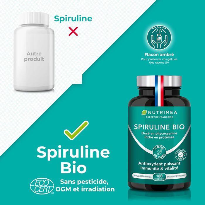 Spiruline bio pure certifiée ab sans excipient & ogm - 180 comprimés 500 mg - protéines, vitamines, oligo-éléments et caroténoïdes