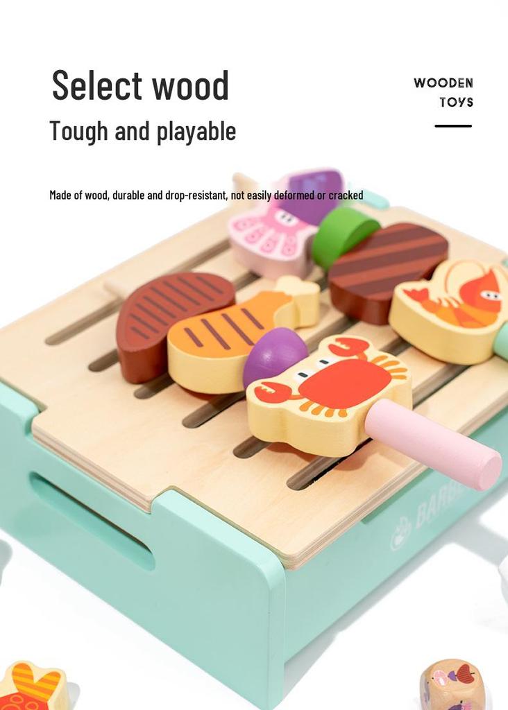 Children's Wooden BBQ Grill Role Play Set - Parent-Child Interactive Educational Toy