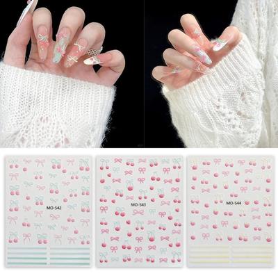 Cherry Bow 3D Nail Art Stickers DIY Sweet Pink Blue Fruits Nail Stickers Decorative Nails Fashion Nail Art Nail Art Sliders