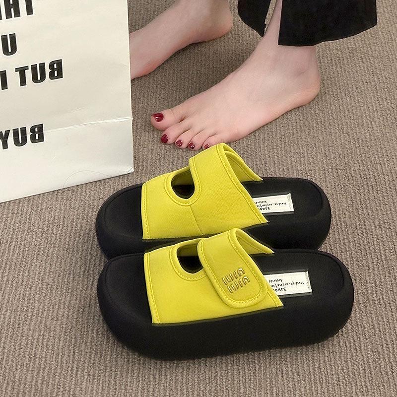 Thick-soled Velcro Cool Slippers for Women's Summer Outer Wear 2025 New Height-increasing Comfortable and Thin One-word Casual Slippers