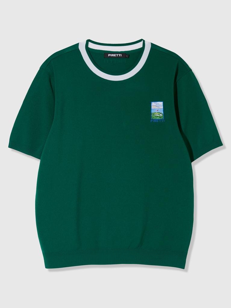 PIRETTI Embroidered Logo Point Short Sleeve Sweater M_Green