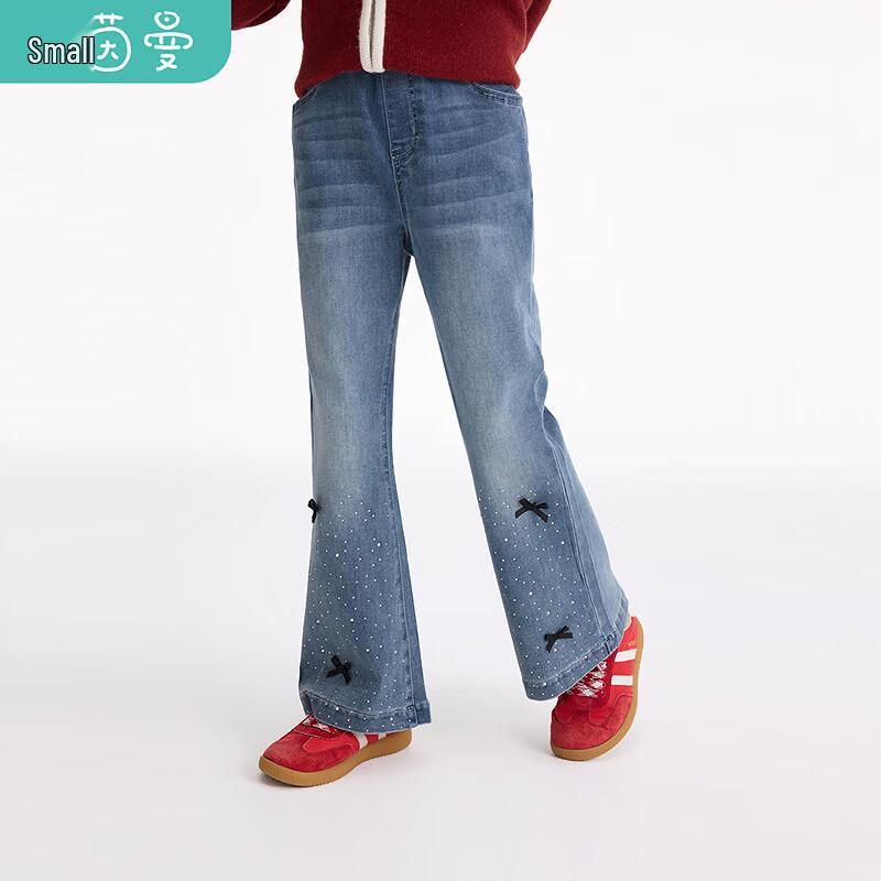 Girls' Rhinestone Bow Flare Denim Jeans - Retro Style