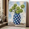 Elegant Framed Pearl Art DIY Set with Green Flower Vase 5D Sparkling Bead Canvas Painting Ready to Display Romantic Home Decor Gift
