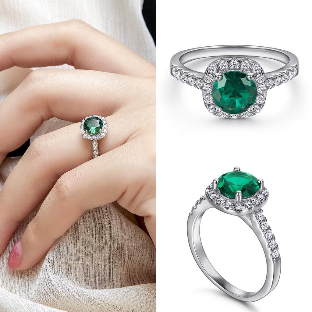 European and American jewelry set s925 sterling silver ring stud earrings necklace women's set emerald jewelry spot wholesale
