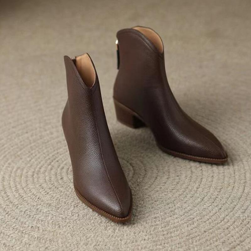 Comemore New Women's Ankle Boots Casual PU Women Shoes Spring Autumn Boots Sexy Pointed Chunky Heel Shoes Zip Short Booties