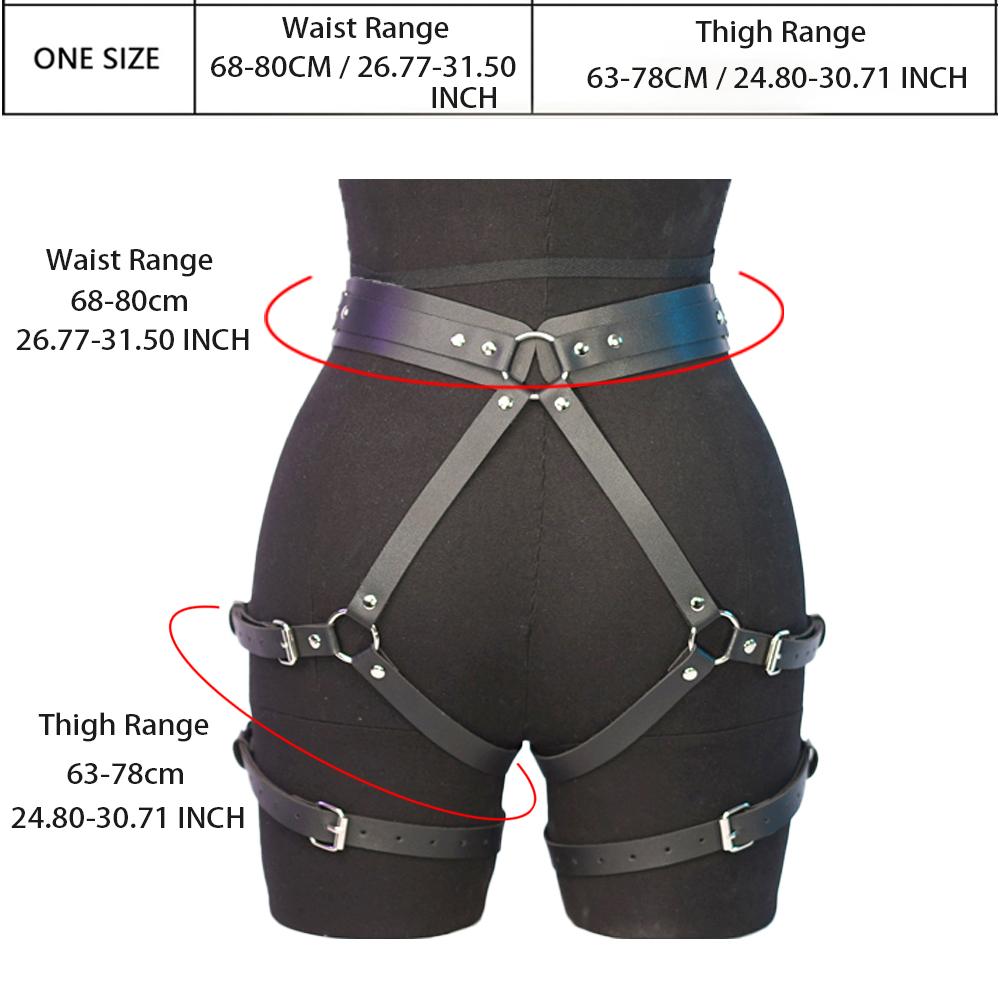 1pc Sexy Women Harness Sexy Gater Pu Leather Studded Decor Harness Adjustable BDSM Leg Harness Garter Bondage Lingerie
