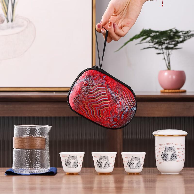 Chaxun White Porcelain Travel Tea Set - Auspicious Clouds