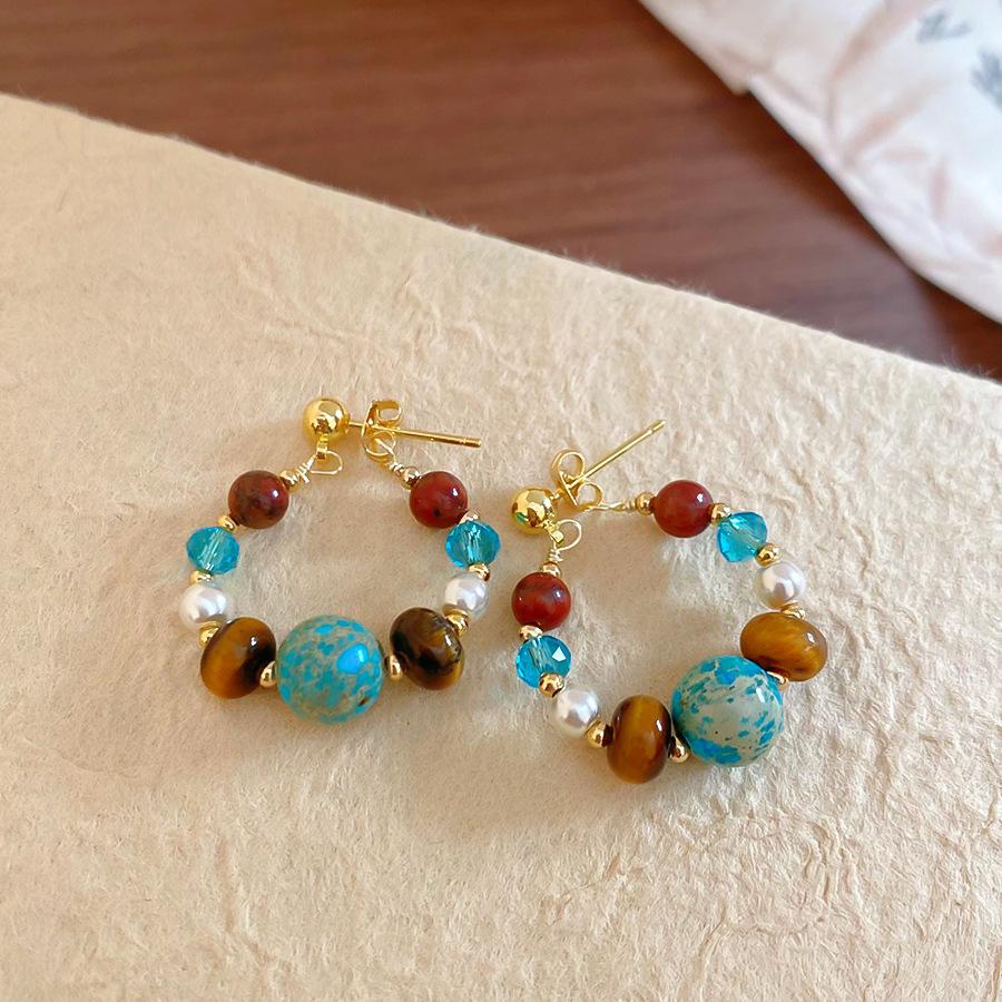 French fresh blue geometric flower resin earrings light luxury stud earrings personality temperament earrings women