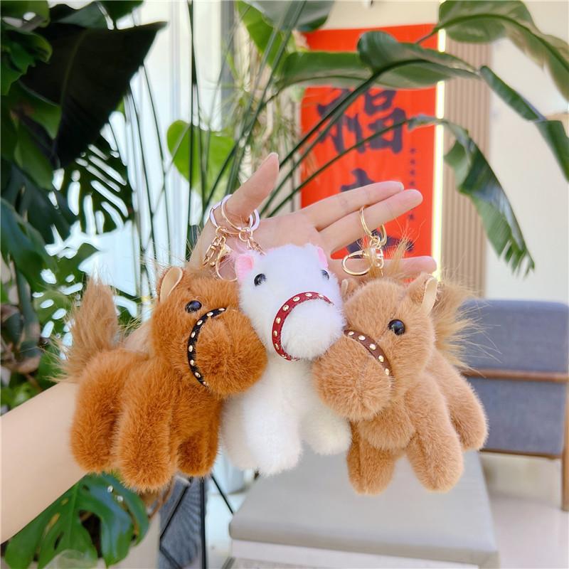 Creative Cartoon Horse Plush Doll Keychain Fuzzy Doll Backpack Accessory Cute Bag Pendant