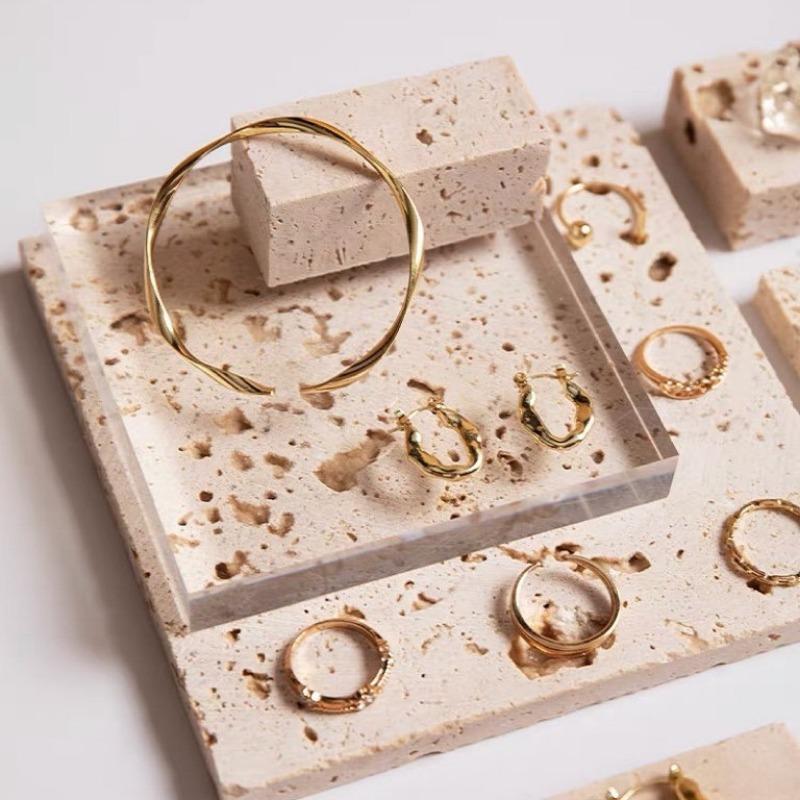 Marmurowy Stojak Ekspozycyjny na Biżuterię Kreatywny Geometryczny na Pierścionki Kolczyki Naszyjniki Luksusowa Gablota Rekwizyty Lada Ekspozycyjna na Biżuterię Damską Opakowanie Ozdoby Taca