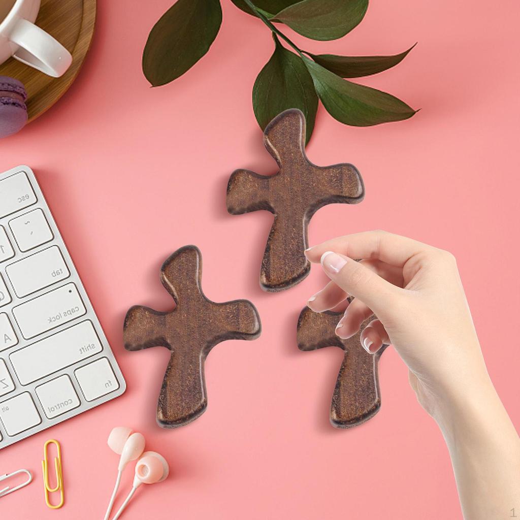 5 Pieces Wood Prayer Cross Hand Held Ornament Clinging Palm Neighbor Small Religious