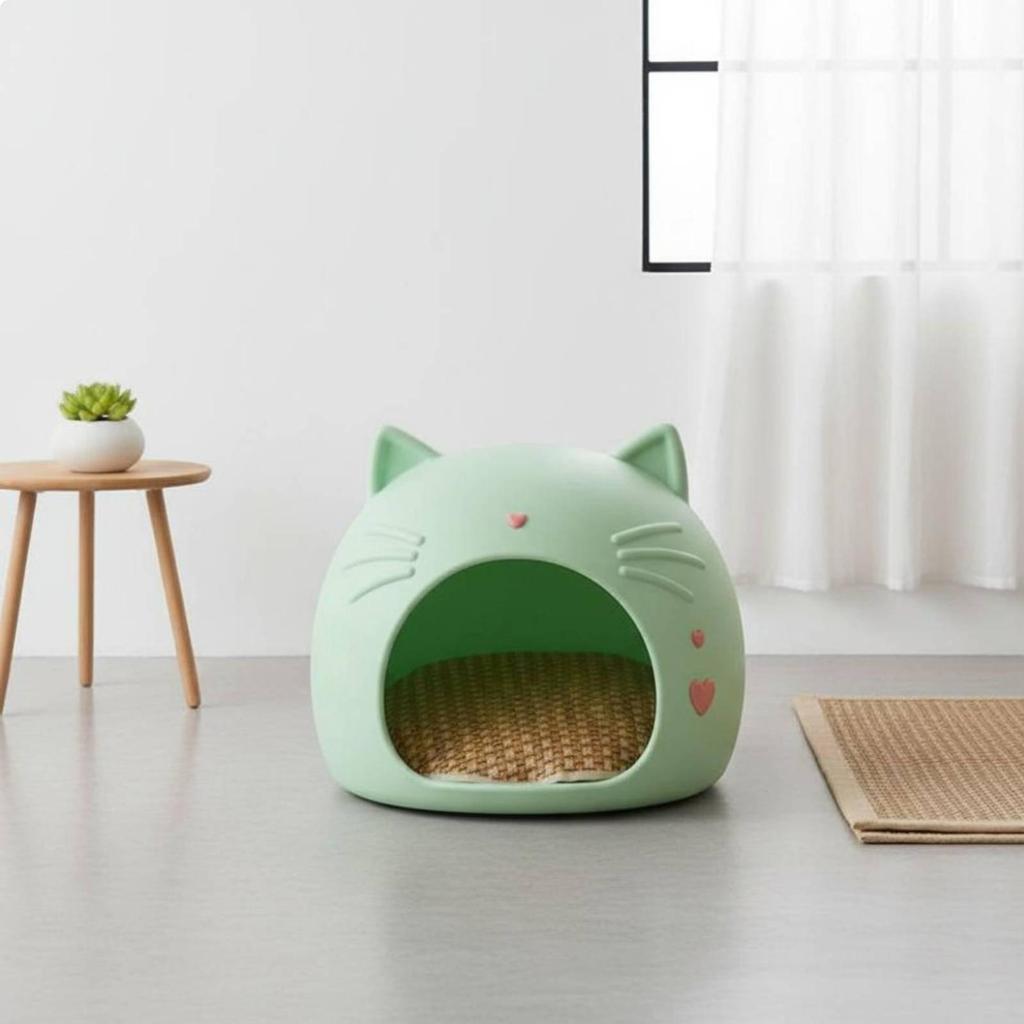 Cat Head Pet House Four-Season Use Feline Hideaway Bed Space Saving Enclosed