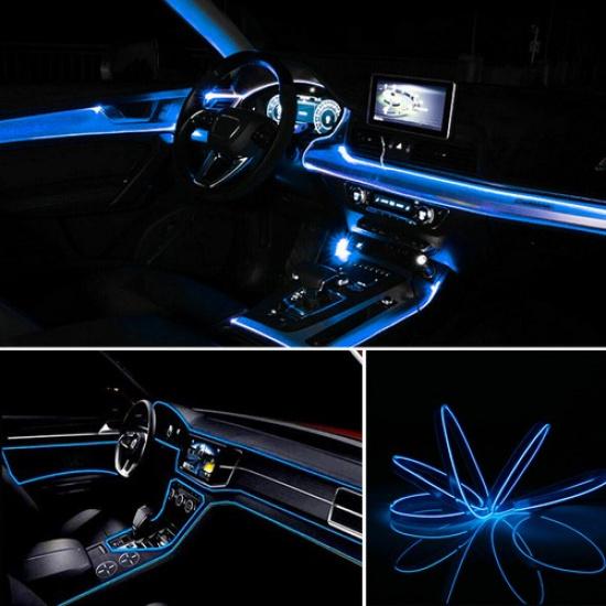 500CM LED Decor Interior Car Atmosphere Wire USB EL Strip Lights Lamp Bulb Blue