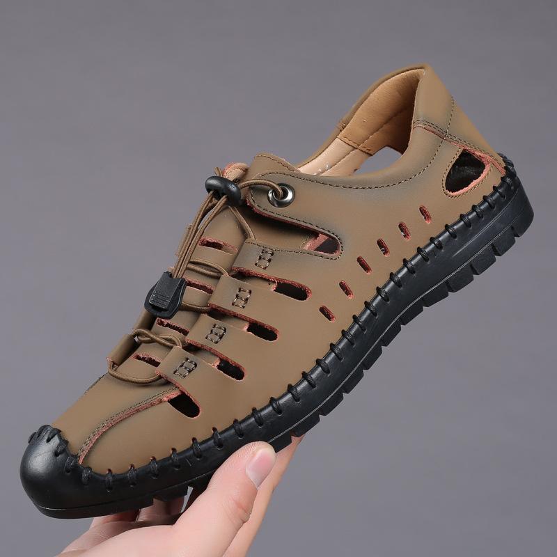 Men's Summer Hollow Out Shoes Youth Outdoor Casual Shoes Soft Sole Cowhide