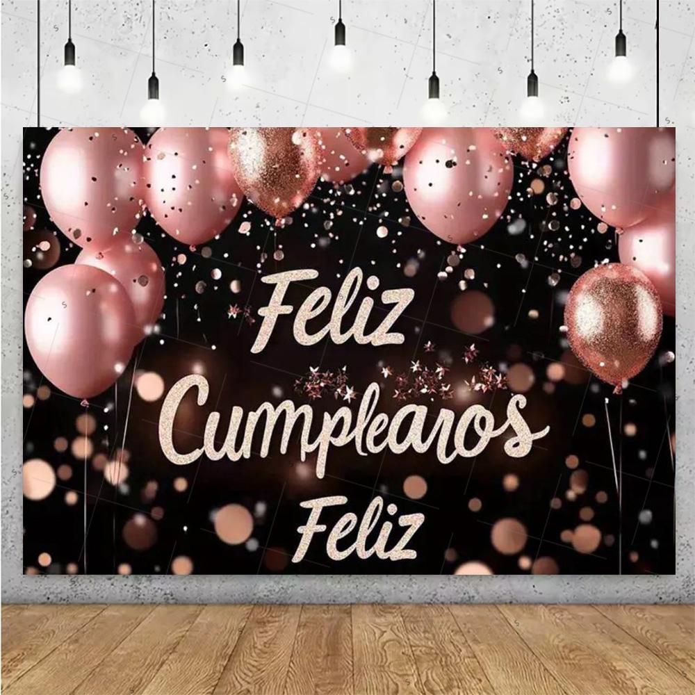 Happy Theme Background In Spanish, Party Decoration with Colored Globes, Background Banner, Gift for Children, Photo Session