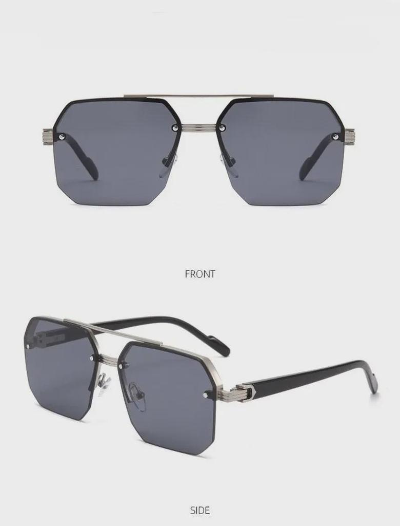 2025 Trendy Double Beam Square Pilot Sunglasses - Unisex European & American Half Frame Style