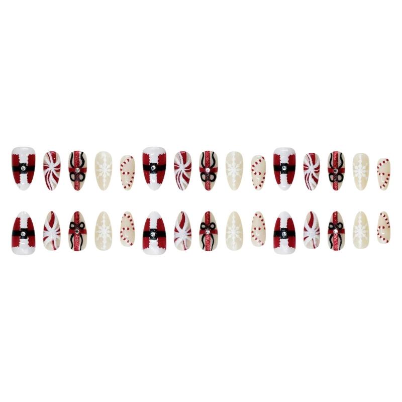 30 Pieces Holiday Press On nail Red White Striped Snowflake Design ABS Artificial nail Easy Application