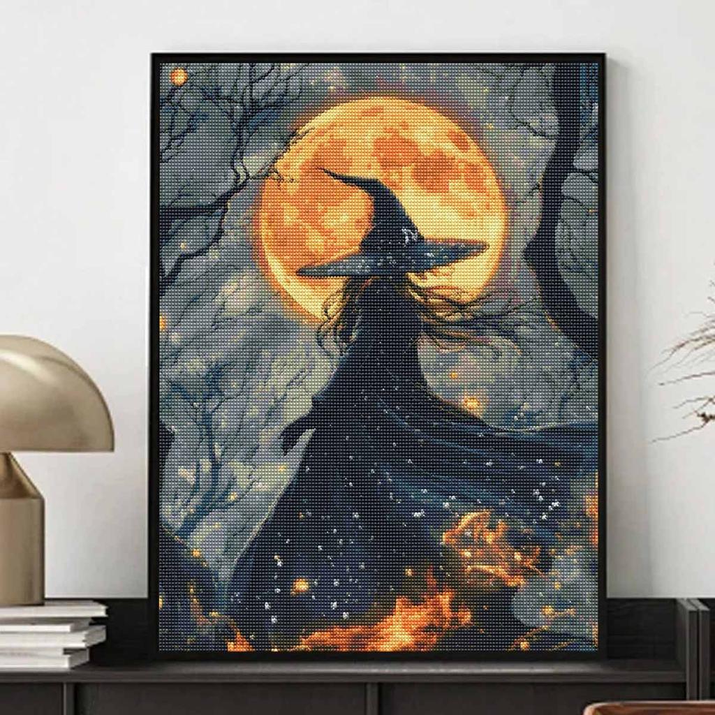 DIY Diamond Painting Canvas Witch Under Full Moon Design 5D Full Drill Art Creative Leisure Craft Home Wall Decor