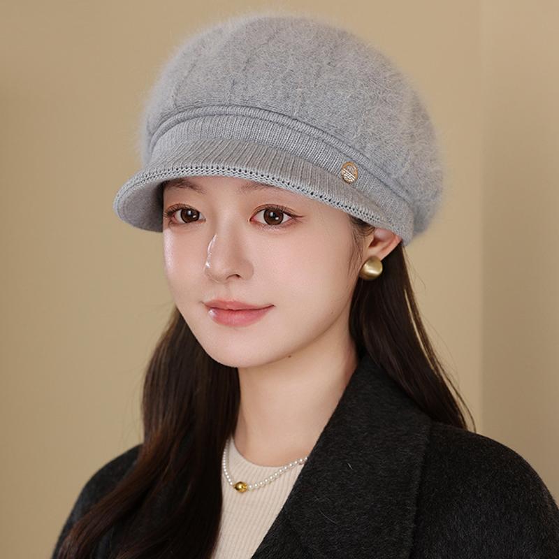 Middle-Aged and Elderly Thick Rabbit Fur Duck Tongue Beret Outdoor Windproof Mother Warm Knitted Cap