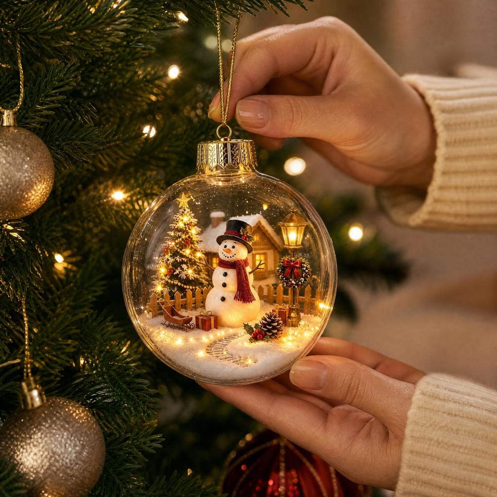 3D Christmas Tree Ball Ornament - Clear Hanging Plastic Lighted Decoration for Holiday Trees