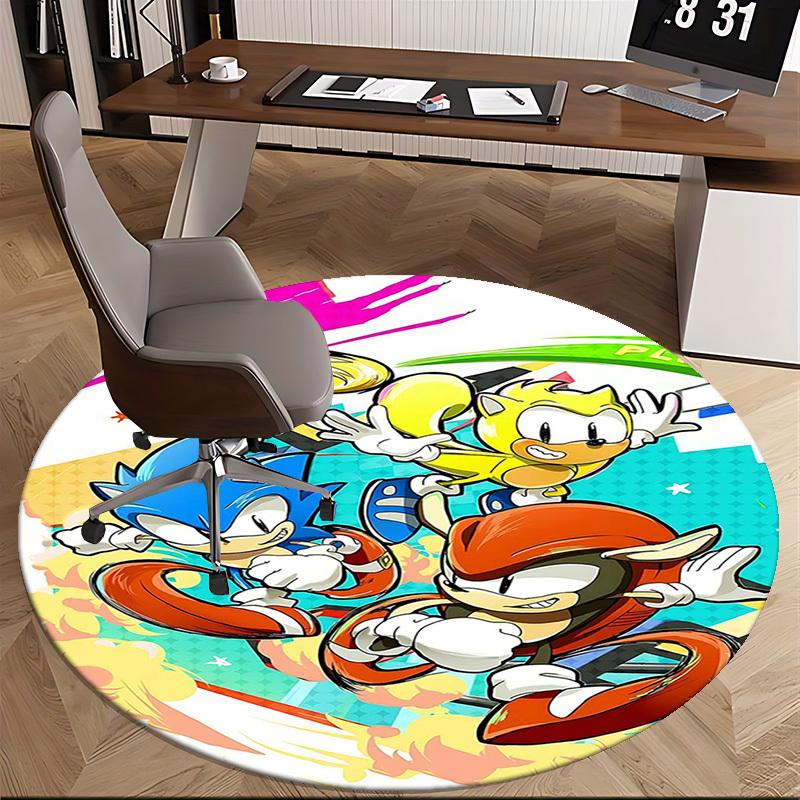 1pc Sonic the Hedgehog Anime Cartoon Design Round Carpet Office Chair Mat, NonSlip Rug for Home Decor, Living Room, Bedroom, Game Room