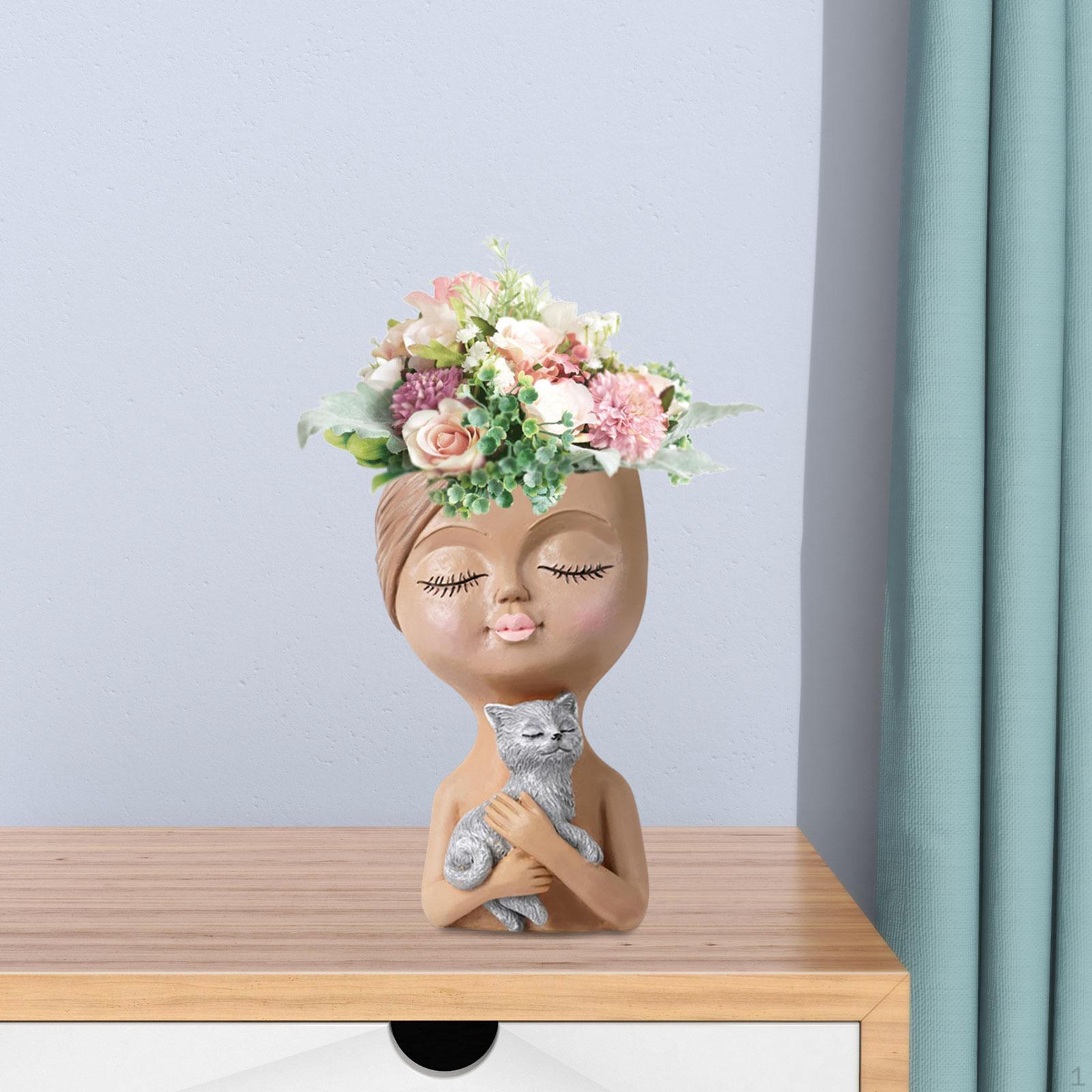 

Charming with Water Drainage, Resin Head Pot for Home And Outdoor Greenery Black Cat