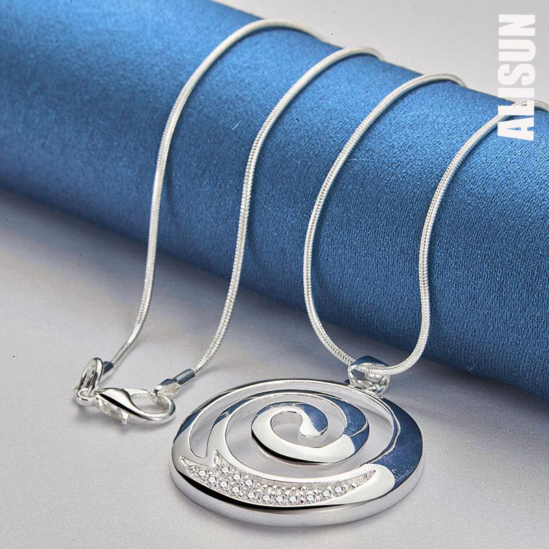 925 mincovní stříbro, kulatý spirálový zirkonový náhrdelník s přívěskem, módní svatební šperky