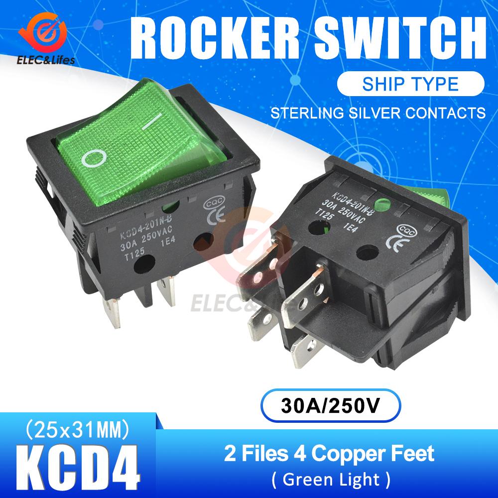 1Pcs 11A 111V 1 6 Pin ON-OFF Boat Rocker switch sterling silver contacts KCD1 power switch with led indicator light 11A/111V