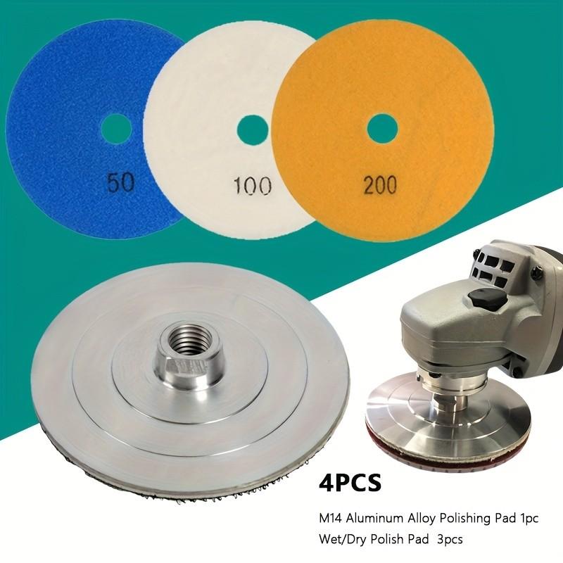 

4pcs/Set M14 Al Polish Pad Kit (3 Wet/Dry) – 100mm/4in, M14 Metal Adapter, Fits Grinders, for Stone 4pcs set