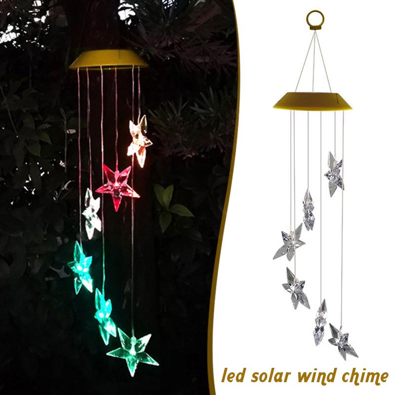 Solar Windchime Light String With 6 Star Lamp Bulbs Waterproof Colorful LED Hanging Garden Ornament For Outdoor