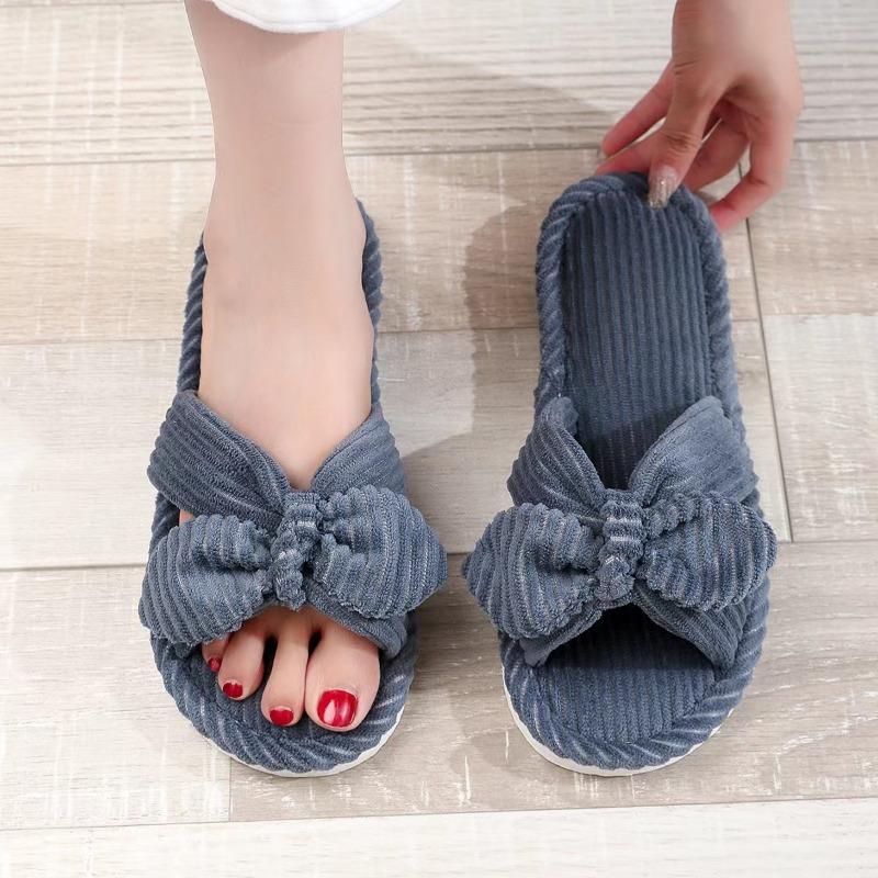 Marke Damen Kordflattenslipper Freizeit Zuhause Offene Zehen Stumme Pantoletten Damenmode Schleife Lässige Slipper Zapatillas Para Mujer