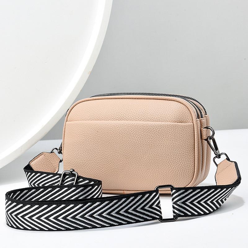 Color Solid Chic Pu Shoulder Bag For Women Featuring Adjustable Wide Strap And Zipper Closure