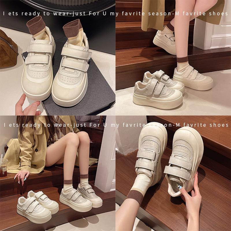 Velcro ugly cute platform big head shoes women's 2025 new heightening bread shoes casual versatile little white shoes