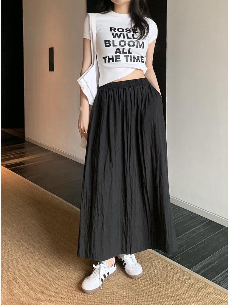 Pleated Yamamoto Women's High Waist Slimming A-Line Midi Umbrella Skirt - Spring/Summer Korean Style, Plus Size Available.