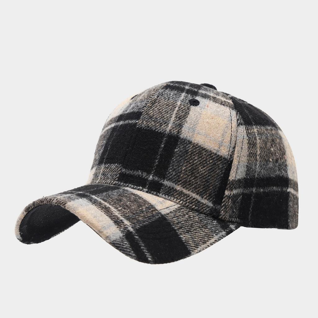 Unisex Retro Plaid Baseball Warm Outdoor Casual Hat for Men and Women