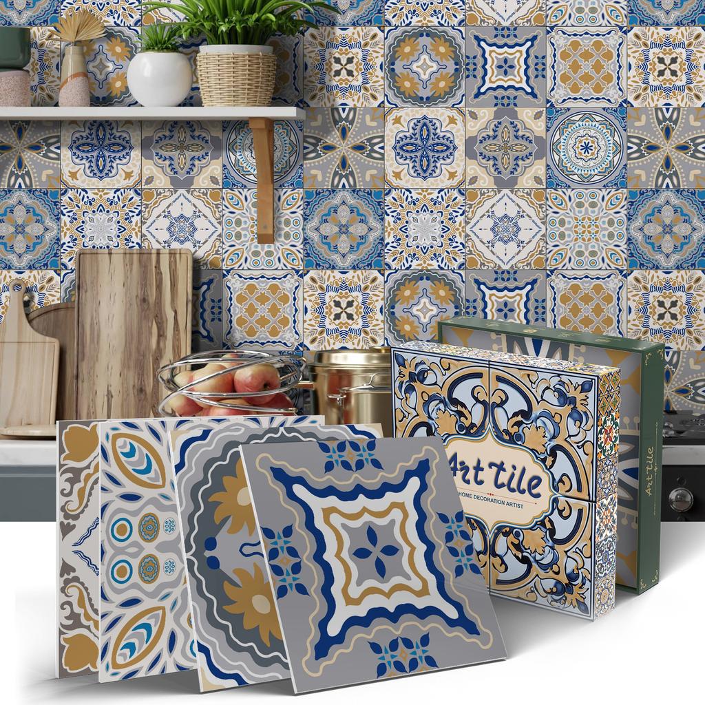 Mandala European Style Tile Self-Adhesive Wall Sticker, Bedroom Kitchen Waterproof And Oil-Proof Wallpaper Pet Wallpaper Tile Sticker