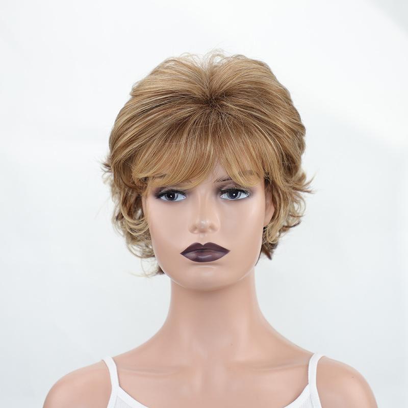 

Женский синтетический парик, смешанные коричневые светлые парики, короткие многослойные кудрявый парик с челкой для женщин, повседневный праздничный костюм, термостойкое волокно золотисто-коричневый