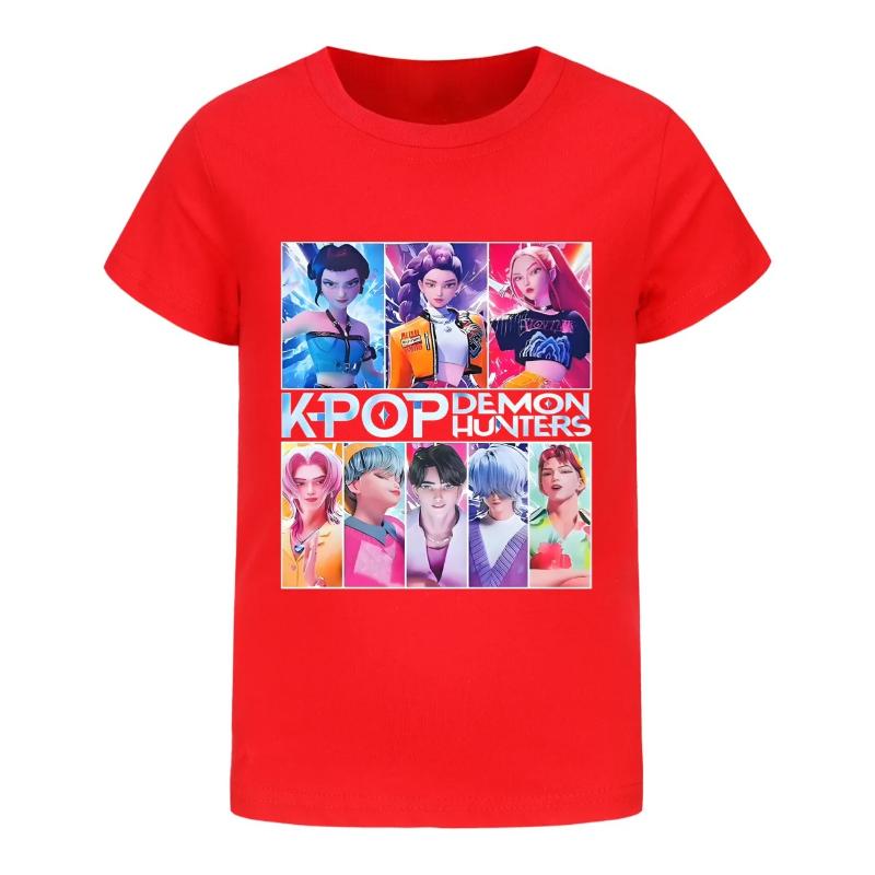Children's KPop Devil Hunter Saja Printed Soft Cotton Boys and Girls Summer Fashion T-shirt Top