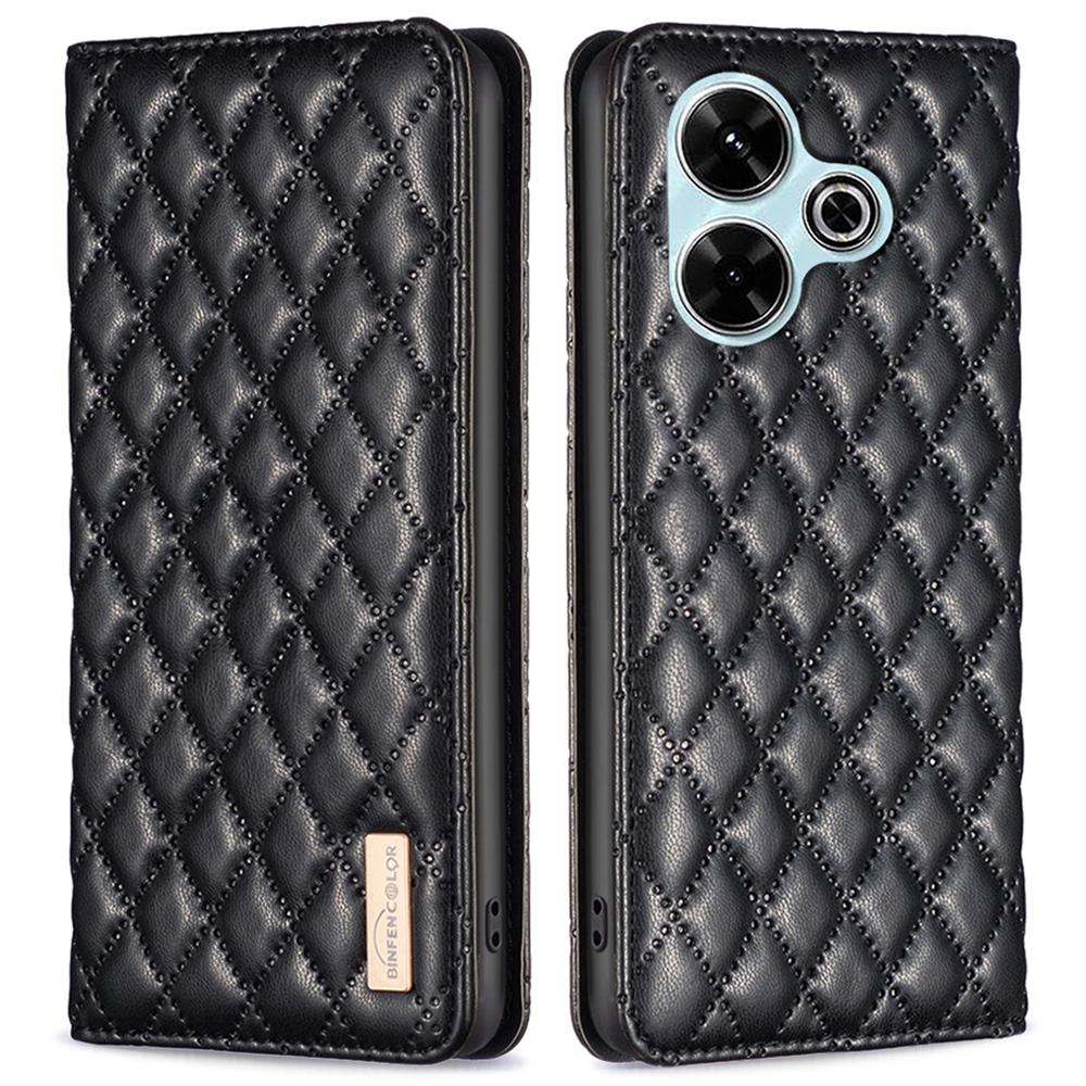 BINFEN COLOR BF Style-16 For Xiaomi Redmi 13 5G/13 4G/Poco M6 4G Case Leather Phone Cover Rhombus Grid