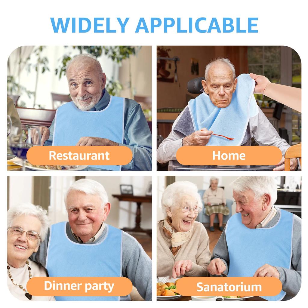 4Pcs Adult Bibs Soft Polyester Adjustable Elderly Feeding Bibs Clothing Stain Resistant Protectors for Adult Men and Women