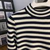 Sweater for Women Winter Thickened Pullover Stripes Warm Knitted Stretchy Long Sleeve Oversize Jumper Sweater Tops