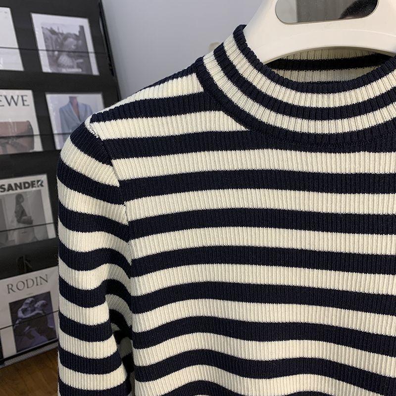 Sweater for Women Winter Thickened Pullover Stripes Warm Knitted Stretchy Long Sleeve Oversize Jumper Sweater Tops