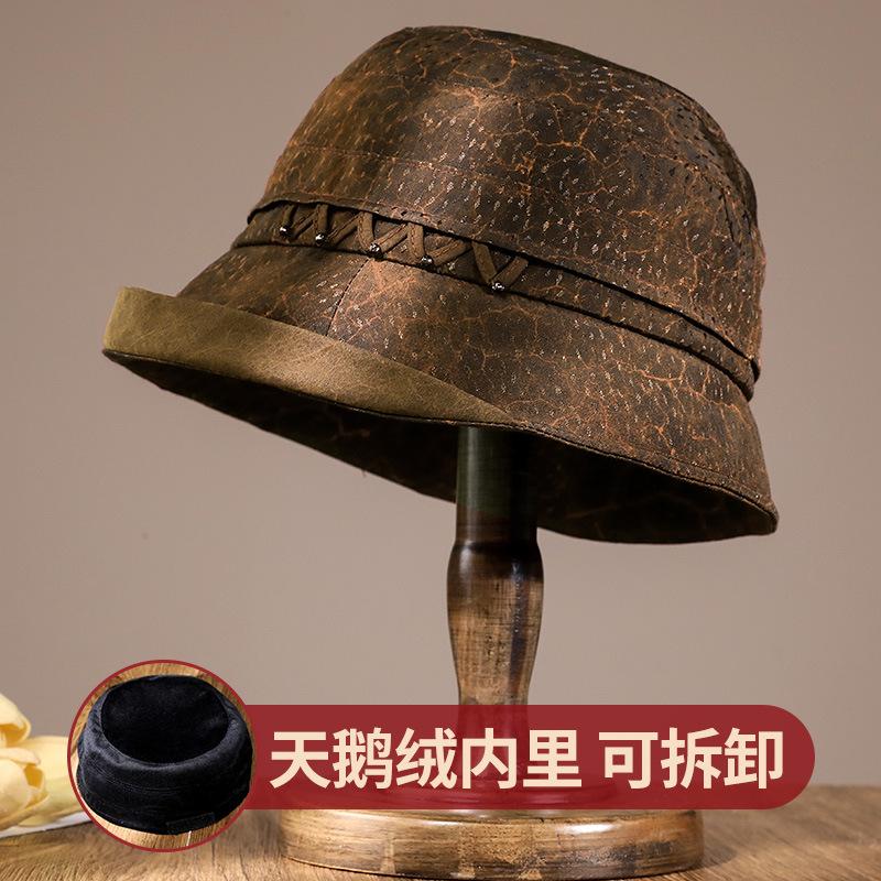 Autumn and Winter New Flanged Middle-aged Mother Basin Hat Women's Dome Warm Hat Versatile Thickened Velvet Top Hat