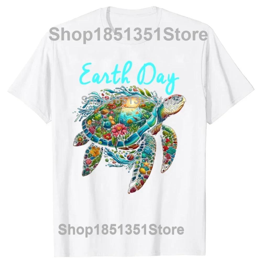 Funny Sea Turtle Earth Day T Shirt Men Oversized Hip Hop Breathable Short Sleeve Harajuku Summer Cotton Save The Earth TShirt S