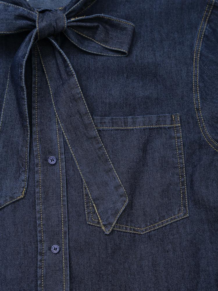 Europäischer Retro-Stil Fliege Knopf Langarm Denimhemd