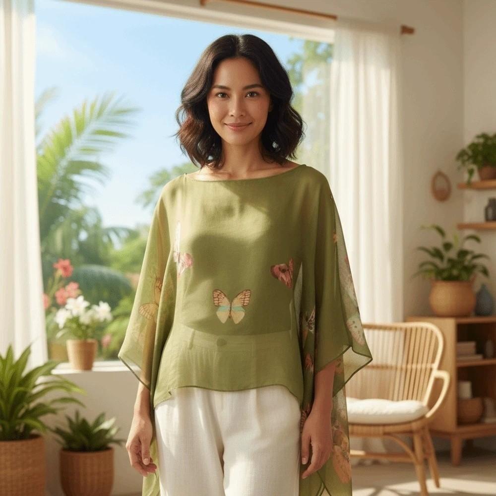 Breathable Thin Large Scarf with Buckle Seaside Vacation Cloak Sunscreen Butterfly Shawl  Gift