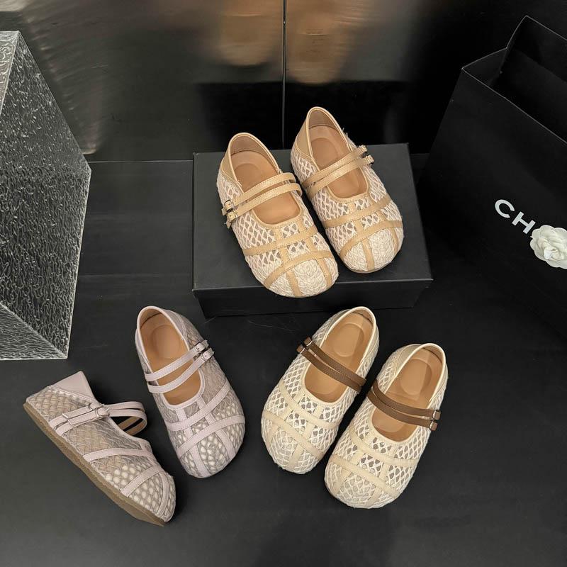 

Spring and summer new mesh breathable Mary Jane shoes women s shallow mouth flat-soled single shoes one word with ballet shoes 35 рожевий
