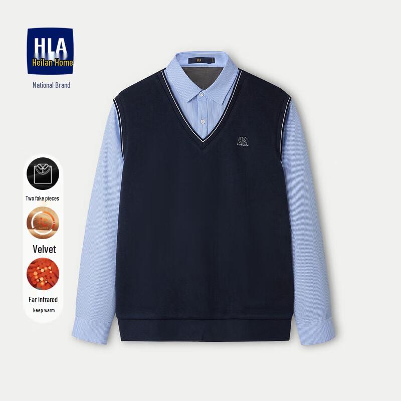 

Men s HLA Warm Fleece-Lined Knit Sweater with Contrast Shirt Collar M
